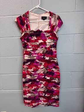 Adrianna Papell Fuchsia Pink Multi Floral Midi Dress